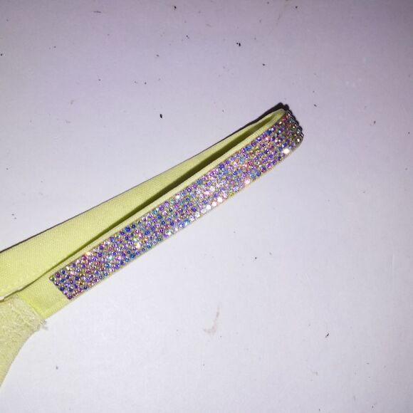 Victoria Secret Panty XL Thong Yellow Sheer Shine Strap Very Sexy New - Picture 9 of 11